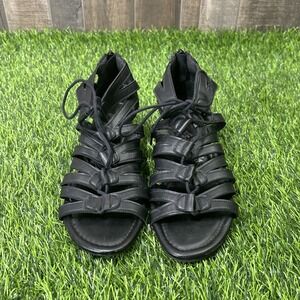 Brash Gladiator Sandals Womens Size 8 Black Strappy Y2K Faux Leather